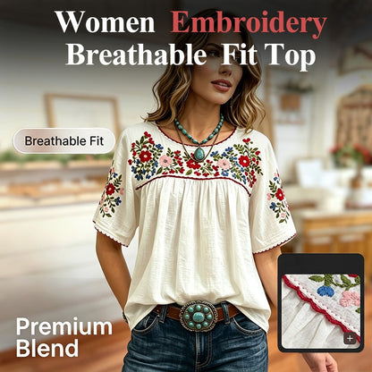 ⌛Limited-Time Offer-Women Casual Loose Embroidery Breathable  Fit Top