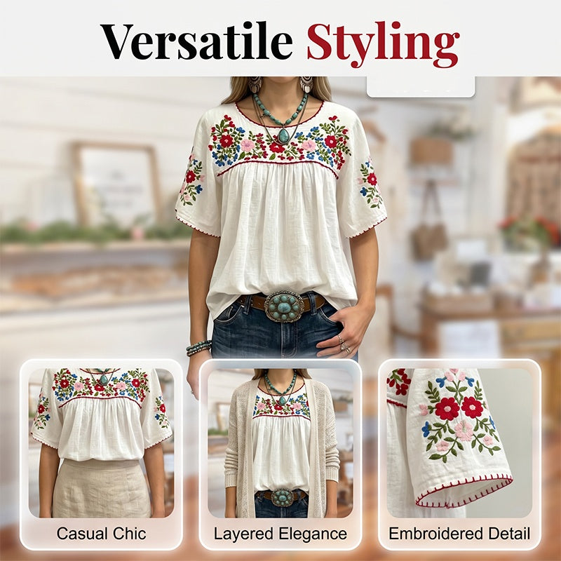 ⌛Limited-Time Offer-Women Casual Loose Embroidery Breathable  Fit Top