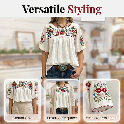 ⌛Limited-Time Offer-Women Casual Loose Embroidery Breathable  Fit Top