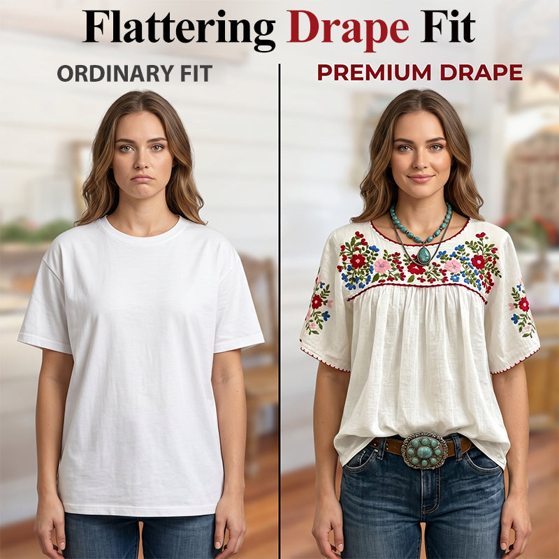 ⌛Limited-Time Offer-Women Casual Loose Embroidery Breathable  Fit Top