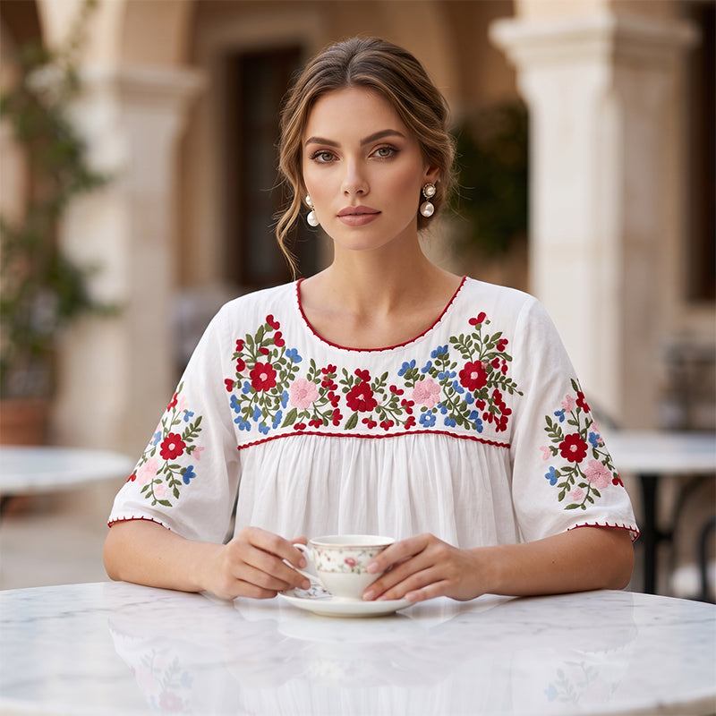 ⌛Limited-Time Offer-Women Casual Loose Embroidery Breathable  Fit Top