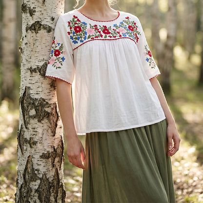 ⌛Limited-Time Offer-Women Casual Loose Embroidery Breathable  Fit Top