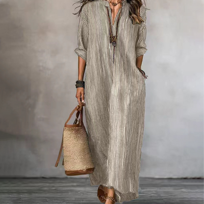💥Last-Day Sale-Women's Striped V-Neck Maxi Dress