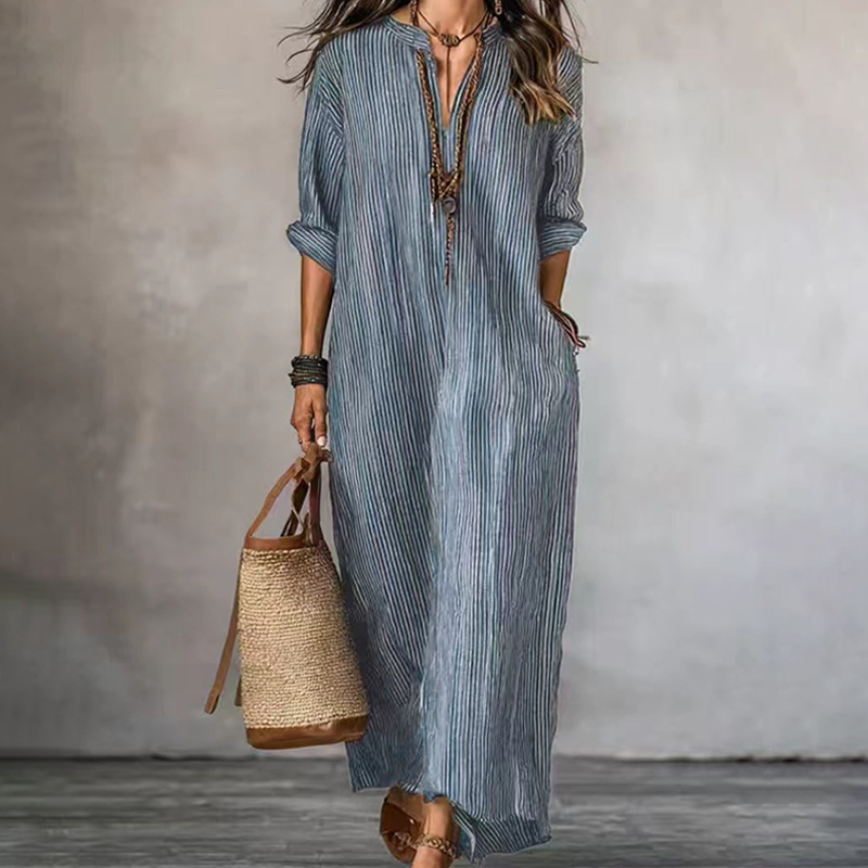 💥Last-Day Sale-Women's Striped V-Neck Maxi Dress
