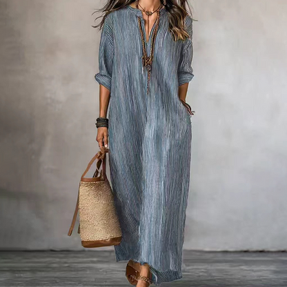 💥Last-Day Sale-Women's Striped V-Neck Maxi Dress