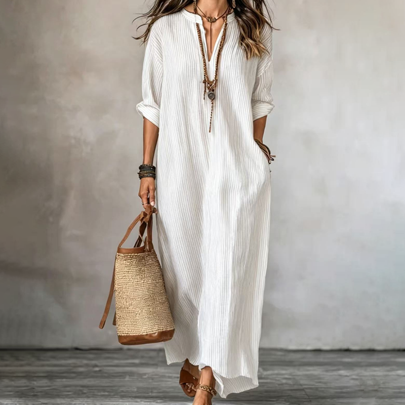 💥Last-Day Sale-Women's Striped V-Neck Maxi Dress