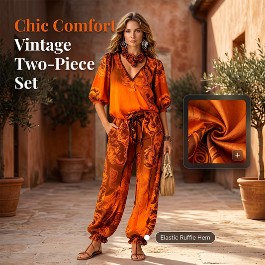 ⌛Limited-Time Offer-Women's Vintage V-Neck Top and Pants Set