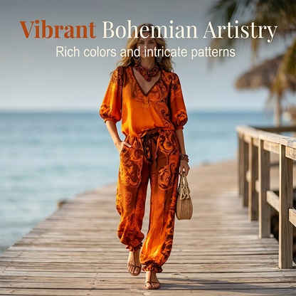 ⌛Limited-Time Offer-Women's Vintage V-Neck Top and Pants Set