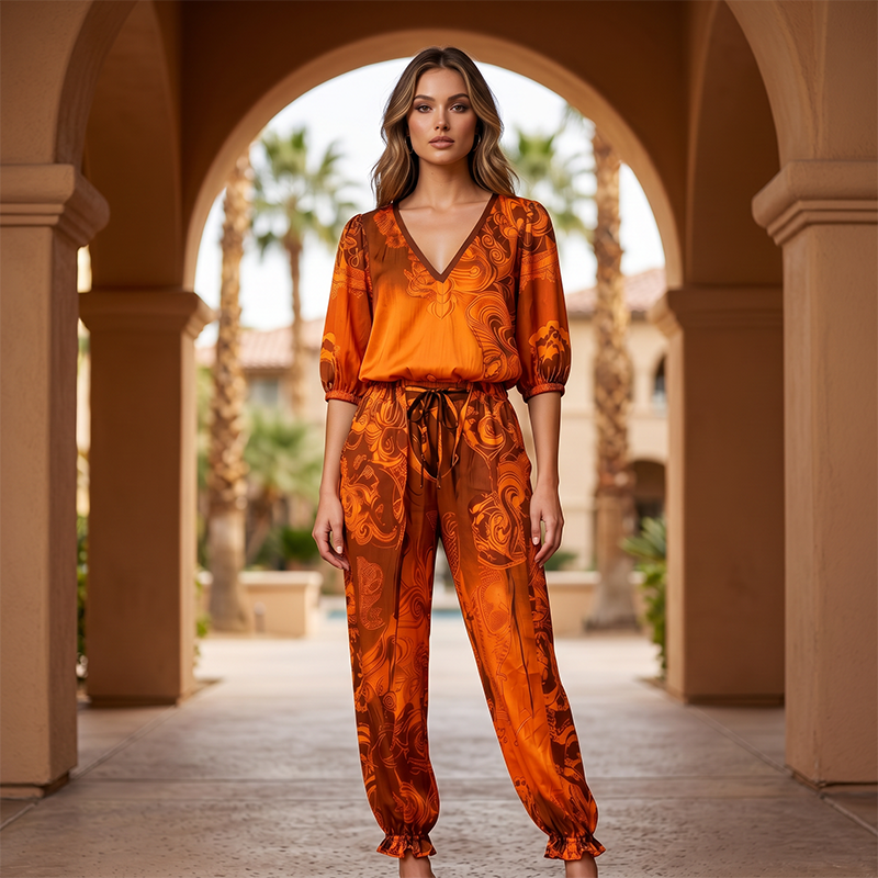 ⌛Limited-Time Offer-Women's Vintage V-Neck Top and Pants Set