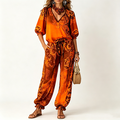 ⌛Limited-Time Offer-Women's Vintage V-Neck Top and Pants Set