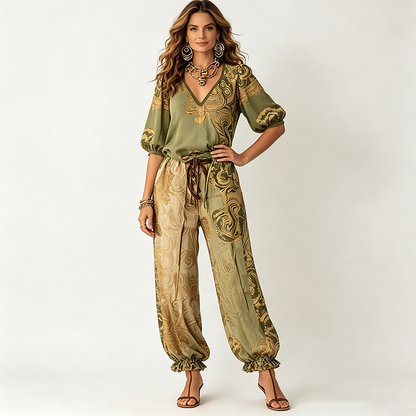 ⌛Limited-Time Offer-Women's Vintage V-Neck Top and Pants Set