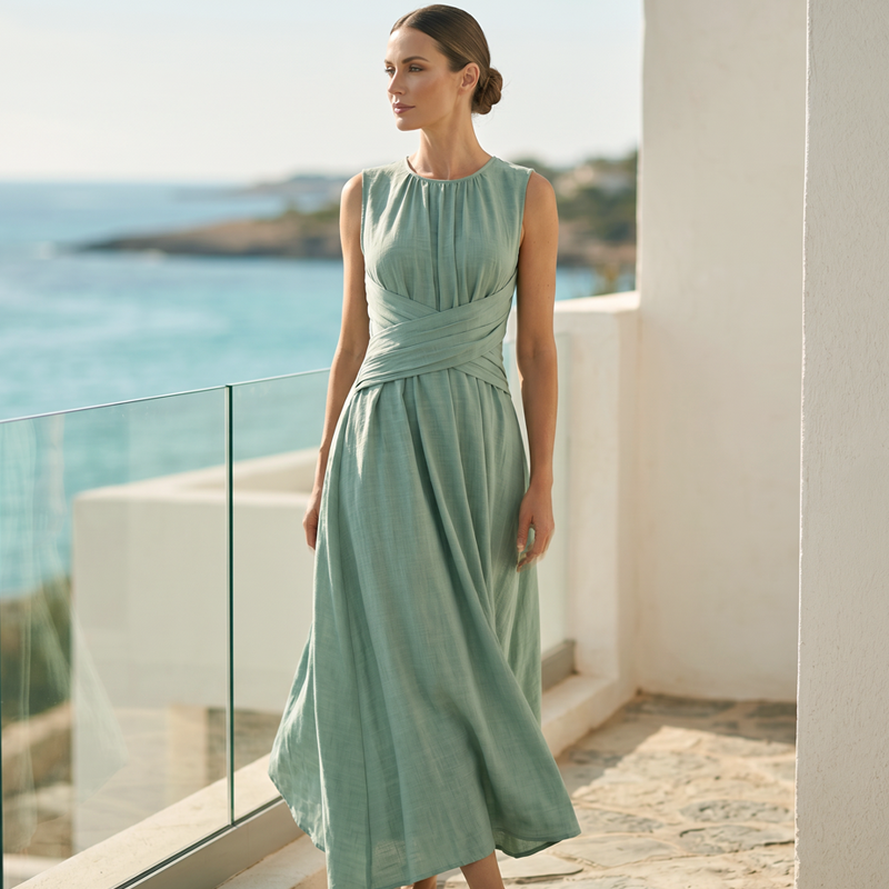 📢📢40% OFF !! ⏰Women's Sleeveless Round Neck Wrap-Waist Maxi Dress
