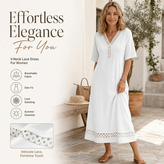 ⌛Limited-Time Offer-Women's Elegant Lace Splicing V-Neck Dress