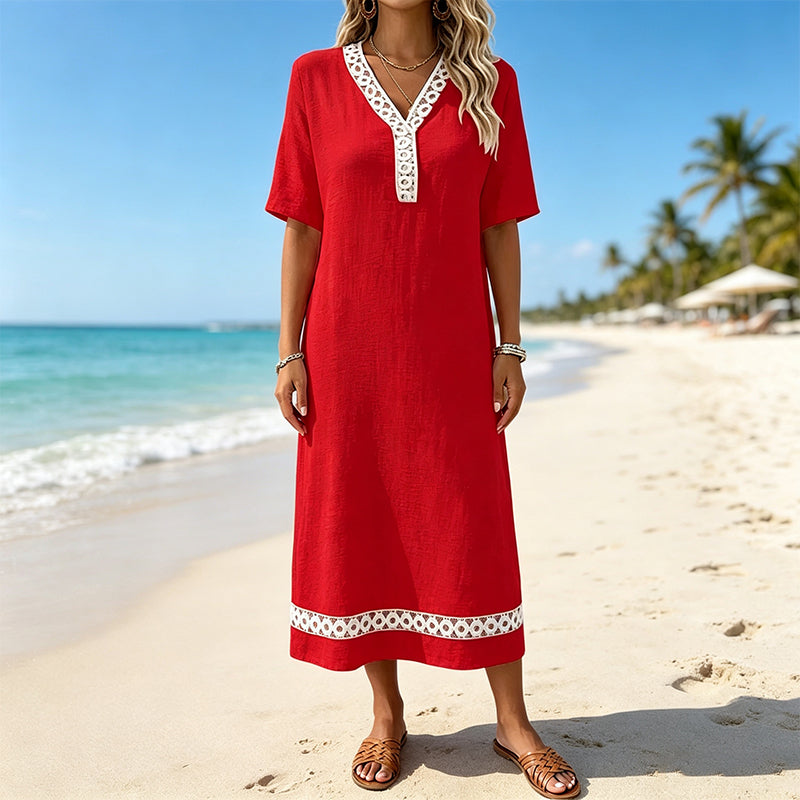 ⌛Limited-Time Offer-Women's Elegant Lace Splicing V-Neck Dress