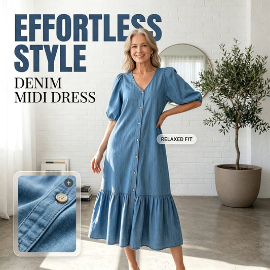 ⌛Limited-Time Offer-Women's V-Neck Single-Breasted Short-Sleeved Dress