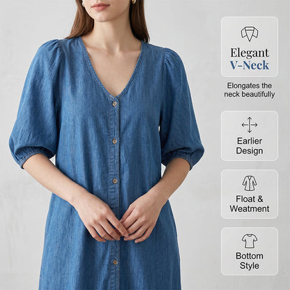 ⌛Limited-Time Offer-Women's V-Neck Single-Breasted Short-Sleeved Dress