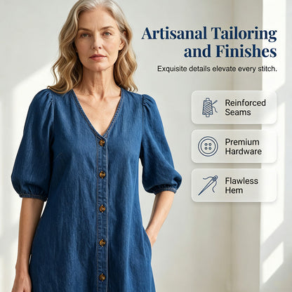 ⌛Limited-Time Offer-Women's V-Neck Single-Breasted Short-Sleeved Dress