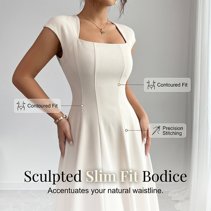 ⌛Limited-Time Offer-Women Elegant Square Neck A Line Dress Slim Fit Long Dress