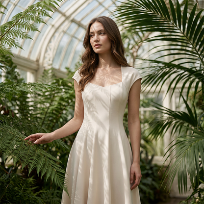 ⌛Limited-Time Offer-Women Elegant Square Neck A Line Dress Slim Fit Long Dress