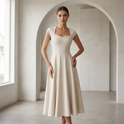 ⌛Limited-Time Offer-Women Elegant Square Neck A Line Dress Slim Fit Long Dress