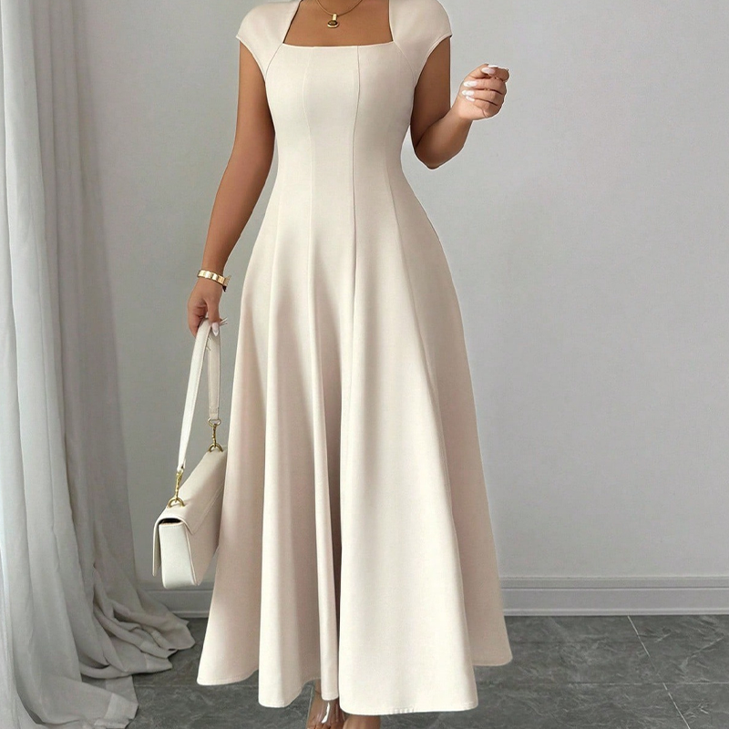 ⌛Limited-Time Offer-Women Elegant Square Neck A Line Dress Slim Fit Long Dress