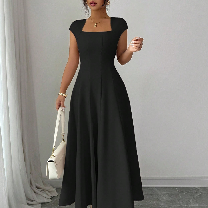 ⌛Limited-Time Offer-Women Elegant Square Neck A Line Dress Slim Fit Long Dress