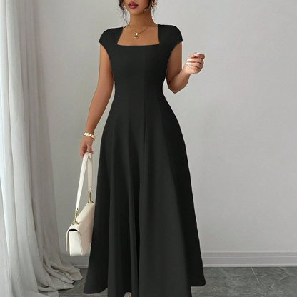 ⌛Limited-Time Offer-Women Elegant Square Neck A Line Dress Slim Fit Long Dress