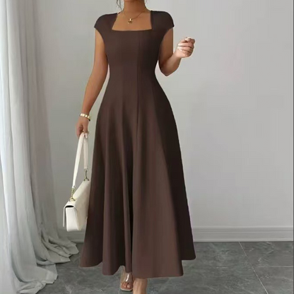 ⌛Limited-Time Offer-Women Elegant Square Neck A Line Dress Slim Fit Long Dress
