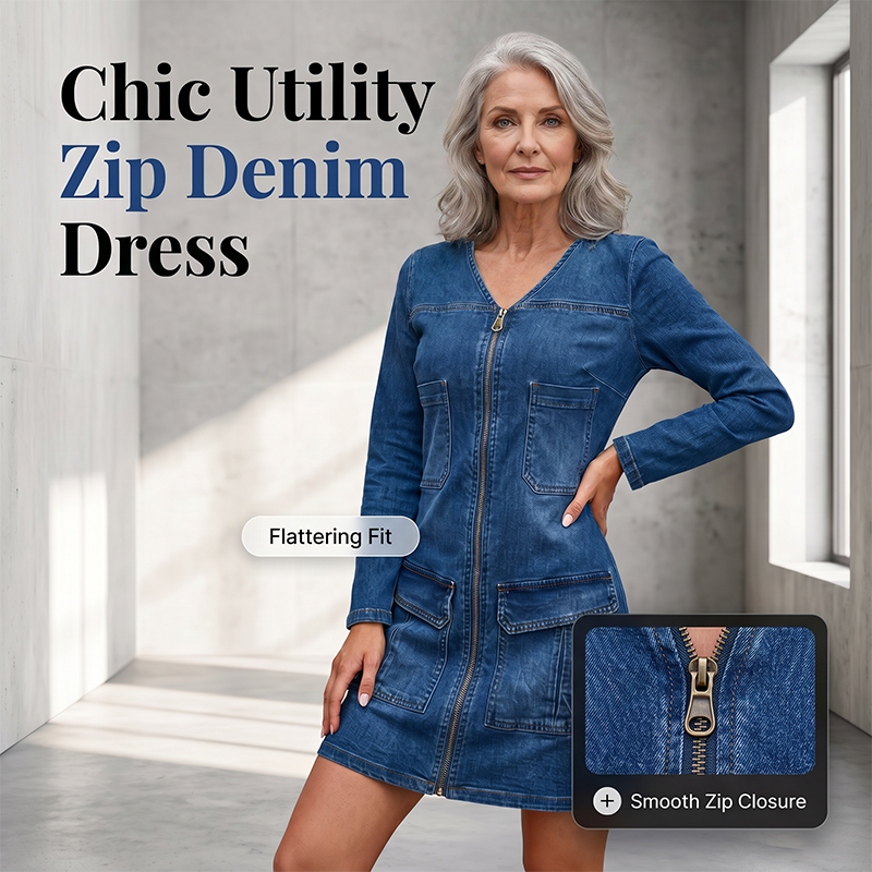 🎉Limited-Time Offer– Women's Long Sleeve Zipper Printed Short Dress, Trendy Print with a Functional Zipper Detail for a Chic Look
