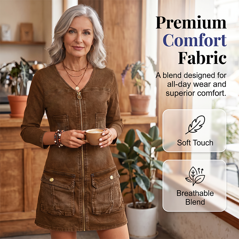 🎉Limited-Time Offer– Women's Long Sleeve Zipper Printed Short Dress, Trendy Print with a Functional Zipper Detail for a Chic Look