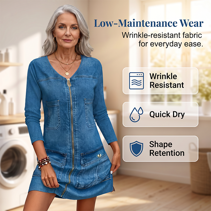 🎉Limited-Time Offer– Women's Long Sleeve Zipper Printed Short Dress, Trendy Print with a Functional Zipper Detail for a Chic Look