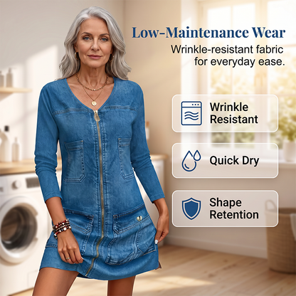 🎉Limited-Time Offer– Women's Long Sleeve Zipper Printed Short Dress, Trendy Print with a Functional Zipper Detail for a Chic Look