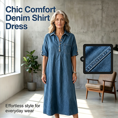 🔥New Arrivals & Special Offers-Women's Loose-Fit Denim Shirt Dress