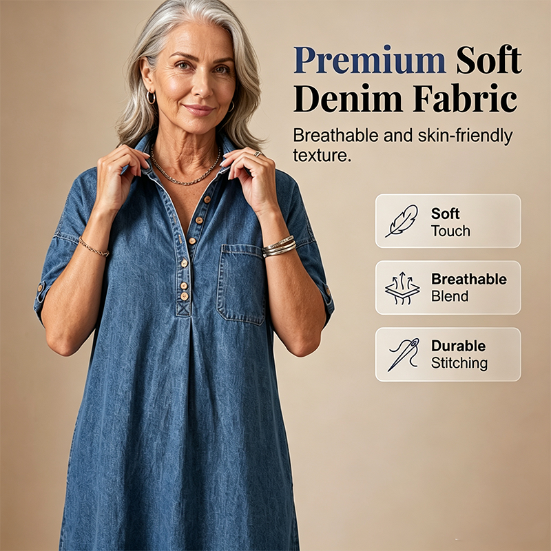 🔥New Arrivals & Special Offers-Women's Loose-Fit Denim Shirt Dress