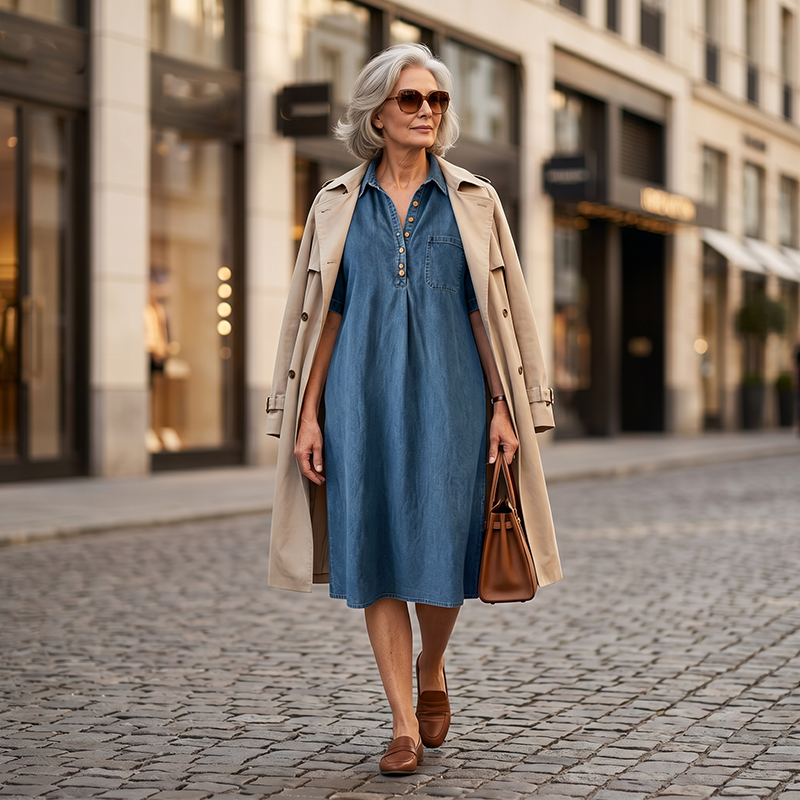 🔥New Arrivals & Special Offers-Women's Loose-Fit Denim Shirt Dress