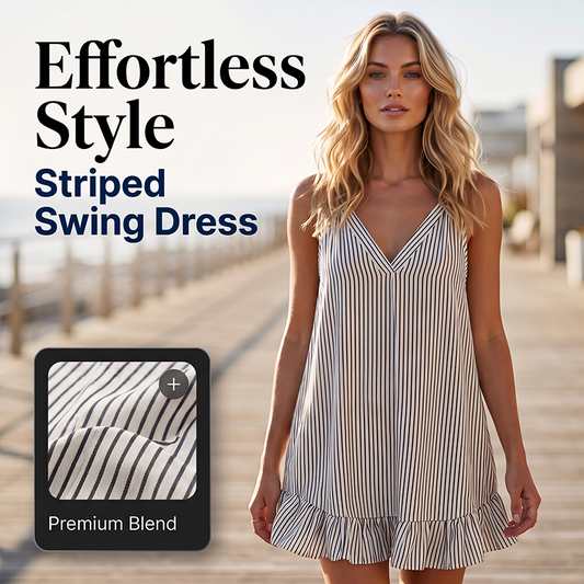 🔥New Arrivals & Special Offers-Women Casual Striped Sleeveless V-Neck Ruffle Beach Swing Dress
