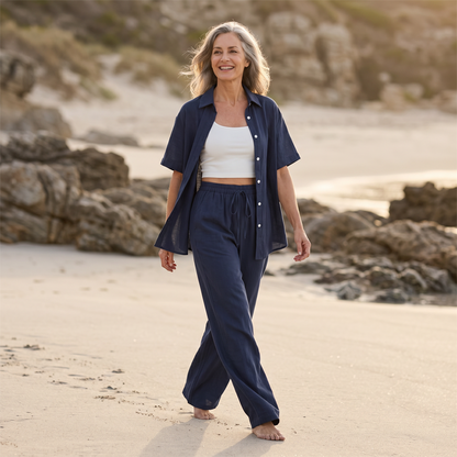 ⌛50% Off on the Last Day-Women's Short Sleeve Shirt & Wide-Leg Pants Set