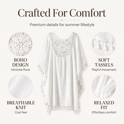 ⌛50% Off on the Last Day-Women's Crochet Patchwork Beach Cover Up with Tassel