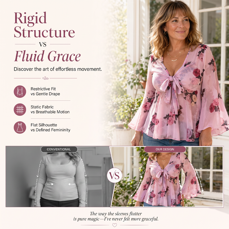 ⌛Limited-Time Offer-Women's Floral Print Square Neck Tie-Front Blouse