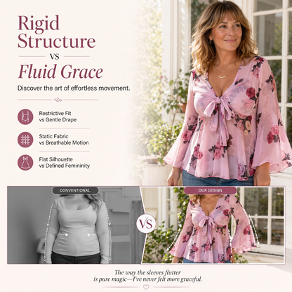 ⌛Limited-Time Offer-Women's Floral Print Square Neck Tie-Front Blouse