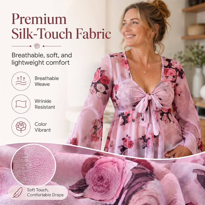 ⌛Limited-Time Offer-Women's Floral Print Square Neck Tie-Front Blouse