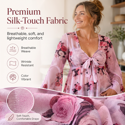 ⌛Limited-Time Offer-Women's Floral Print Square Neck Tie-Front Blouse