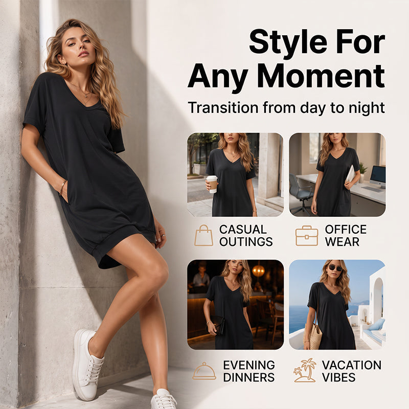 ⌛Limited-Time Offer-Women's Plus Size V-Neck T-Shirt Dress