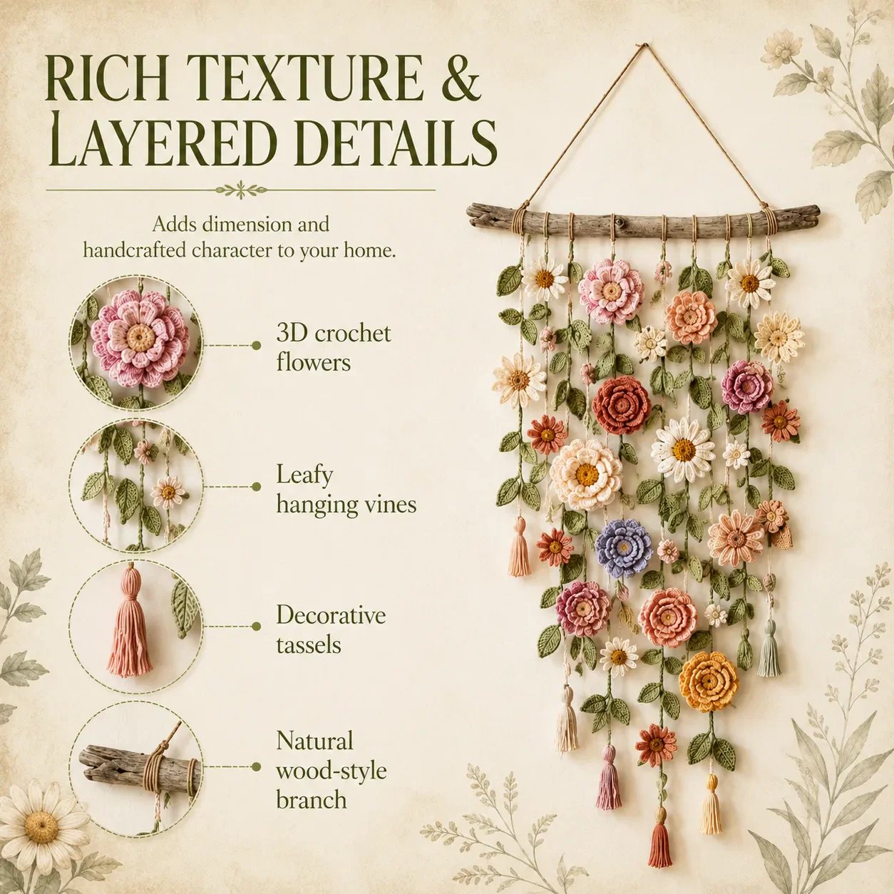 ⏳🌸LAST DAY SALE 60% OFF⚡50K+ SOLD💕💮Crochet Flower Wall Hanging Decor🖼️