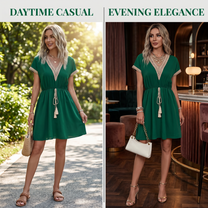 ⌛Limited-Time Offer-Women's Boho Lace V-Neck Dress