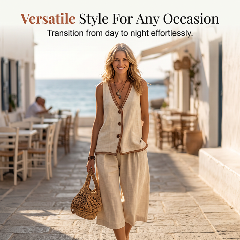 ⌛Limited-Time Offer-Women's Sleeveless V-Neck Top & Wide-Leg Pants Set
