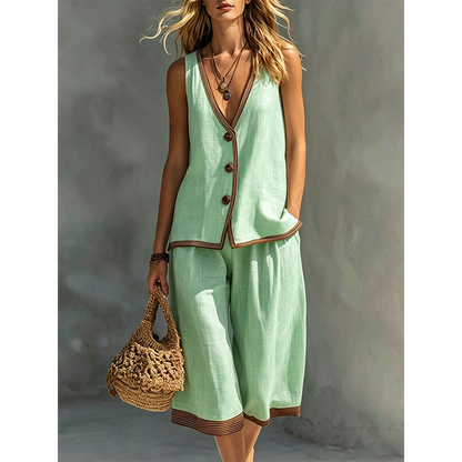 ⌛Limited-Time Offer-Women's Sleeveless V-Neck Top & Wide-Leg Pants Set