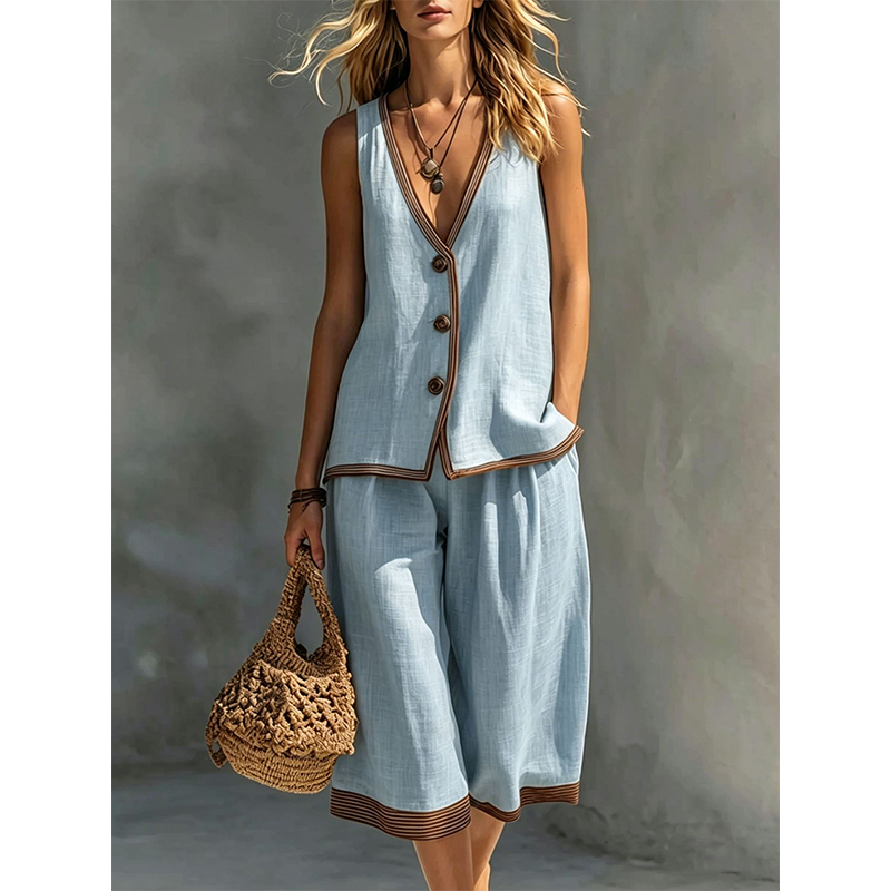 ⌛Limited-Time Offer-Women's Sleeveless V-Neck Top & Wide-Leg Pants Set