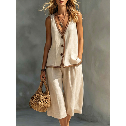⌛Limited-Time Offer-Women's Sleeveless V-Neck Top & Wide-Leg Pants Set