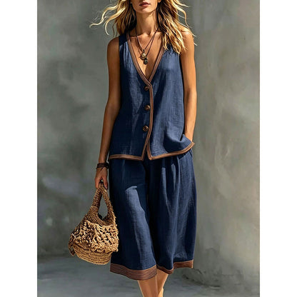 ⌛Limited-Time Offer-Women's Sleeveless V-Neck Top & Wide-Leg Pants Set